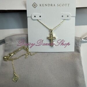 ✨🕊️Kendra Scott 14K Gold Plated Cross Mother Of Pearl Pendant Necklace New🕊️✨